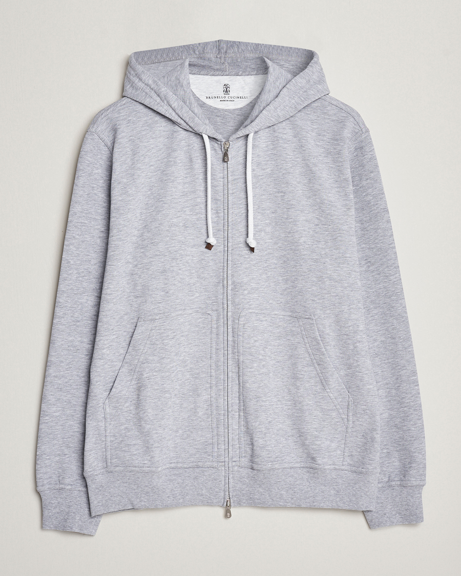 Herre | Gensere | Brunello Cucinelli | Full Zip Hooded Sweater Grey Melange