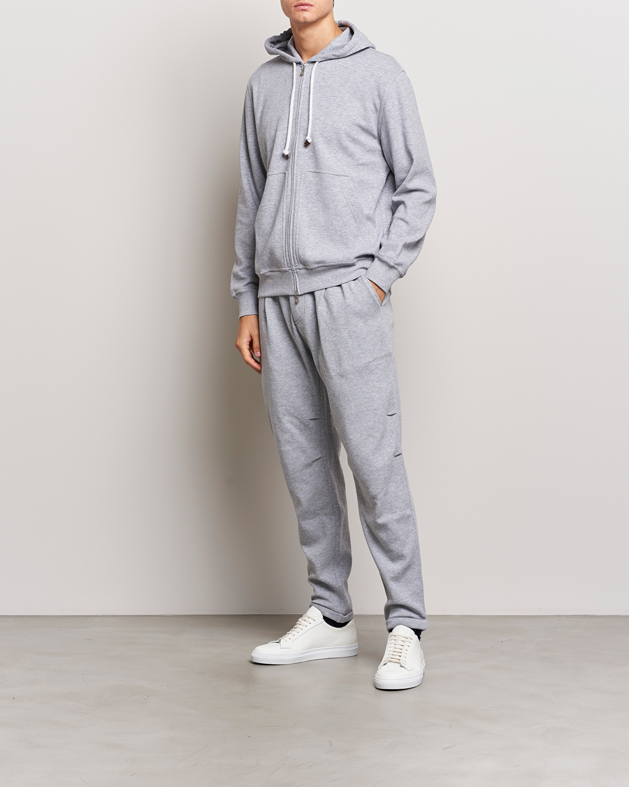 Herre | Gensere | Brunello Cucinelli | Full Zip Hooded Sweater Grey Melange