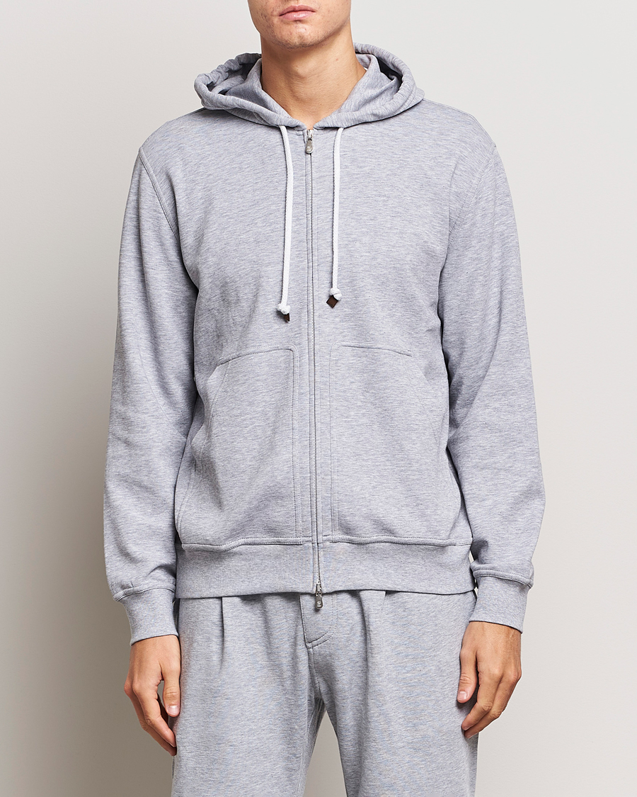 Herre | Gensere | Brunello Cucinelli | Full Zip Hooded Sweater Grey Melange