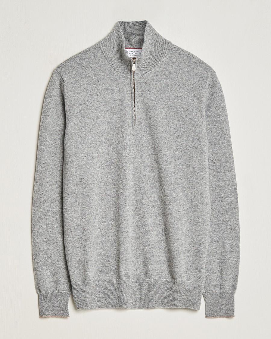 Herre | Gensere | Brunello Cucinelli | 2 Ply Cashmere Half Zip Light Grey