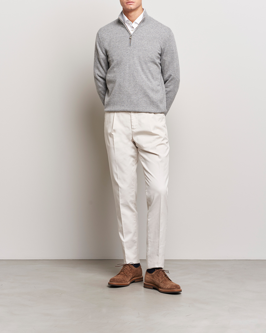 Herre | Gensere | Brunello Cucinelli | 2 Ply Cashmere Half Zip Light Grey