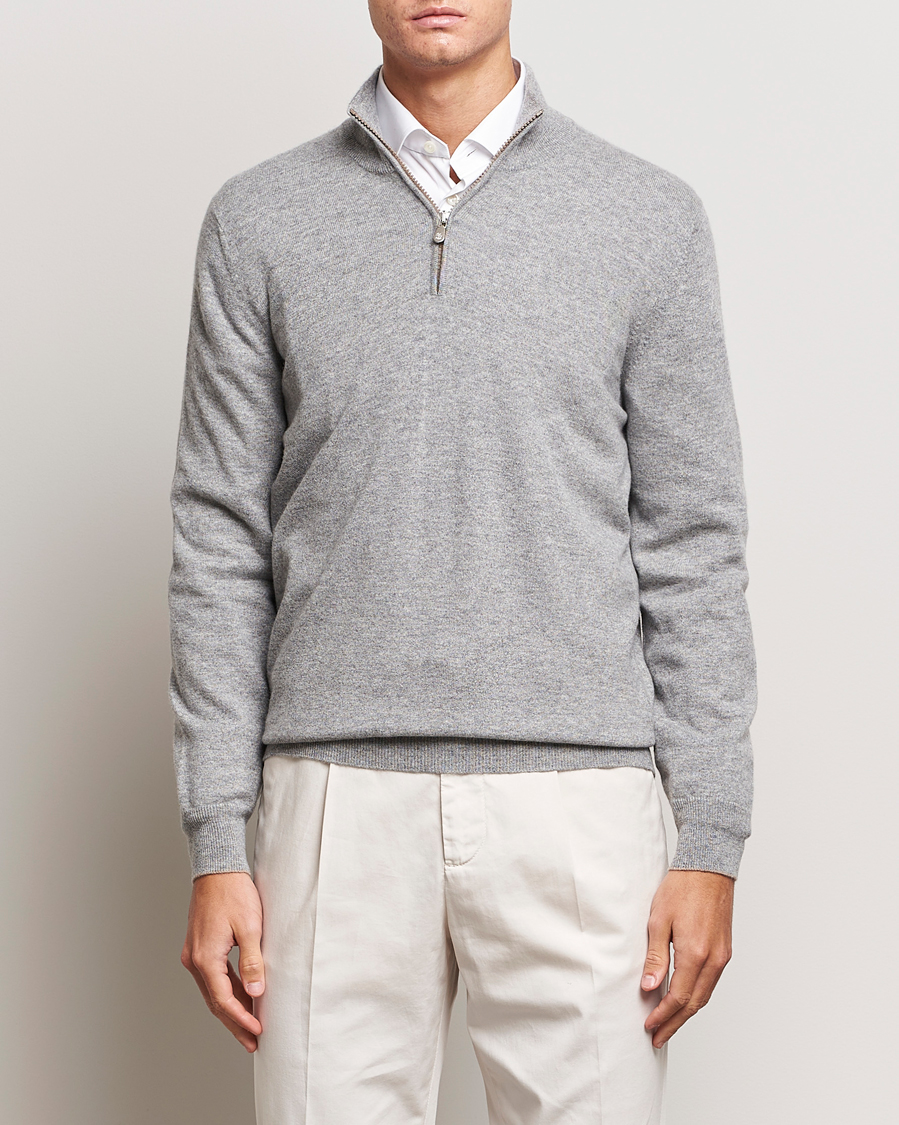 Herre |  | Brunello Cucinelli | 2 Ply Cashmere Half Zip Light Grey