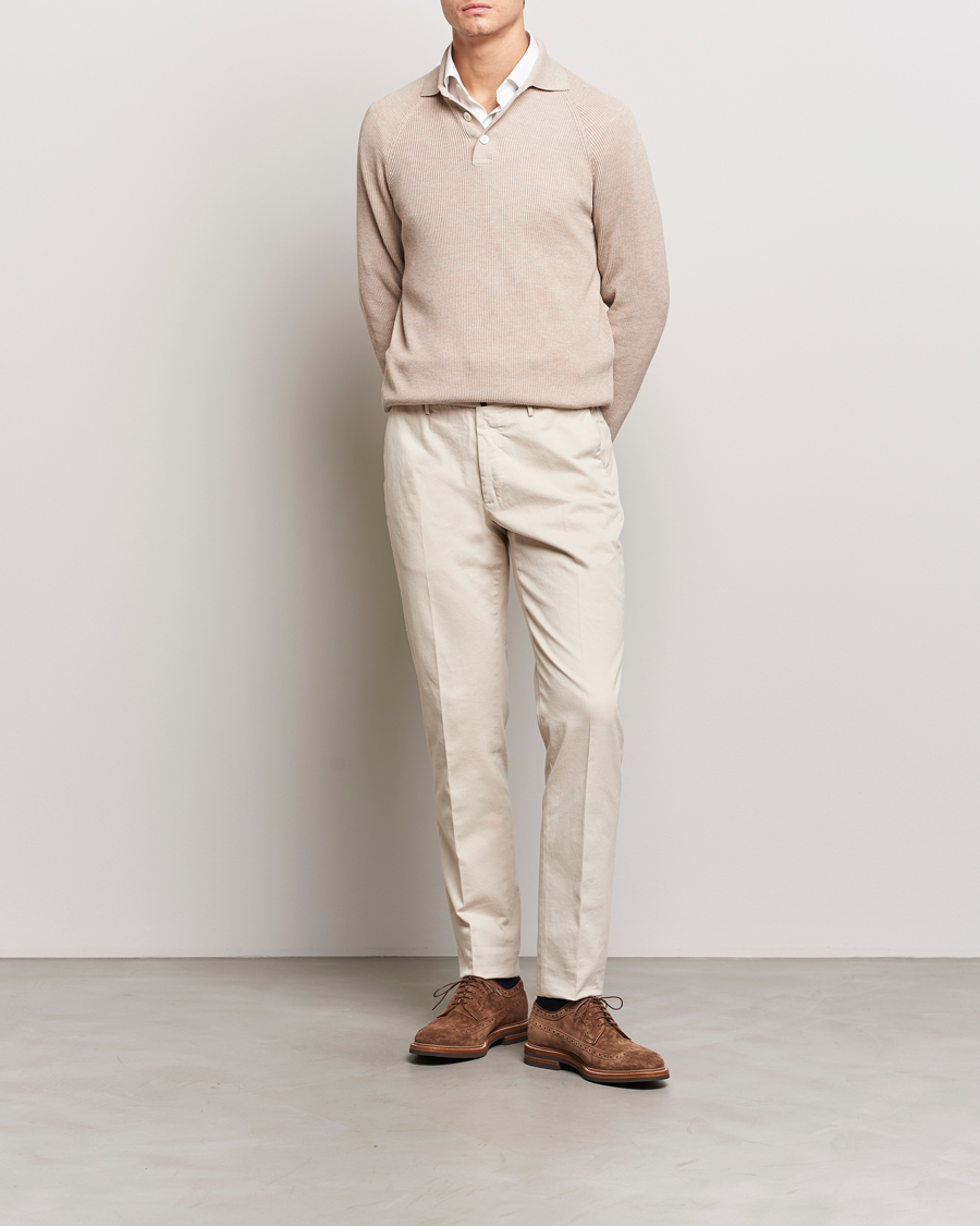 Herre | Gensere | Brunello Cucinelli | Long Sleeve Knitted Polo Light Beige