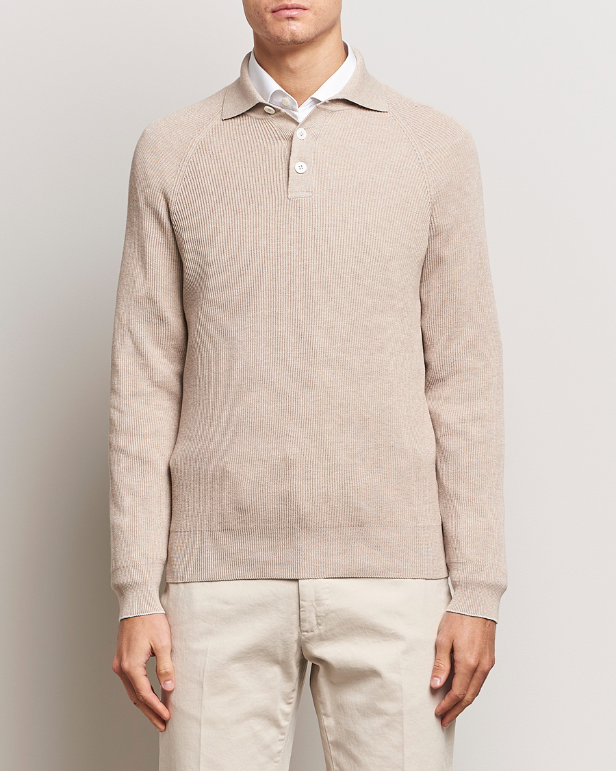 Herre | Gensere | Brunello Cucinelli | Long Sleeve Knitted Polo Light Beige