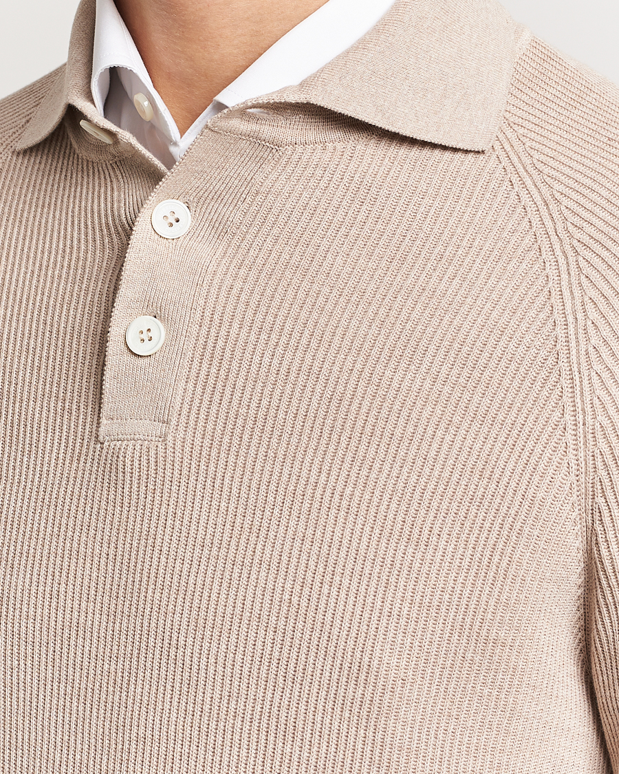 Herre | Gensere | Brunello Cucinelli | Long Sleeve Knitted Polo Light Beige