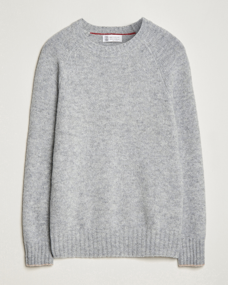 Herre | Gensere | Brunello Cucinelli | Fluffy Crew Neck Sweater Light Grey