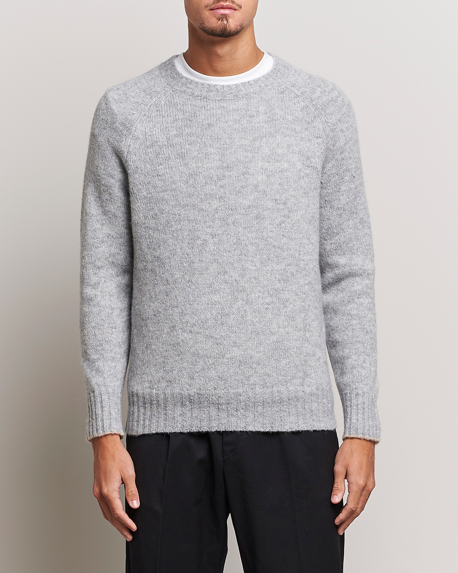 Herre | Pullovers rund hals | Brunello Cucinelli | Fluffy Crew Neck Sweater Light Grey
