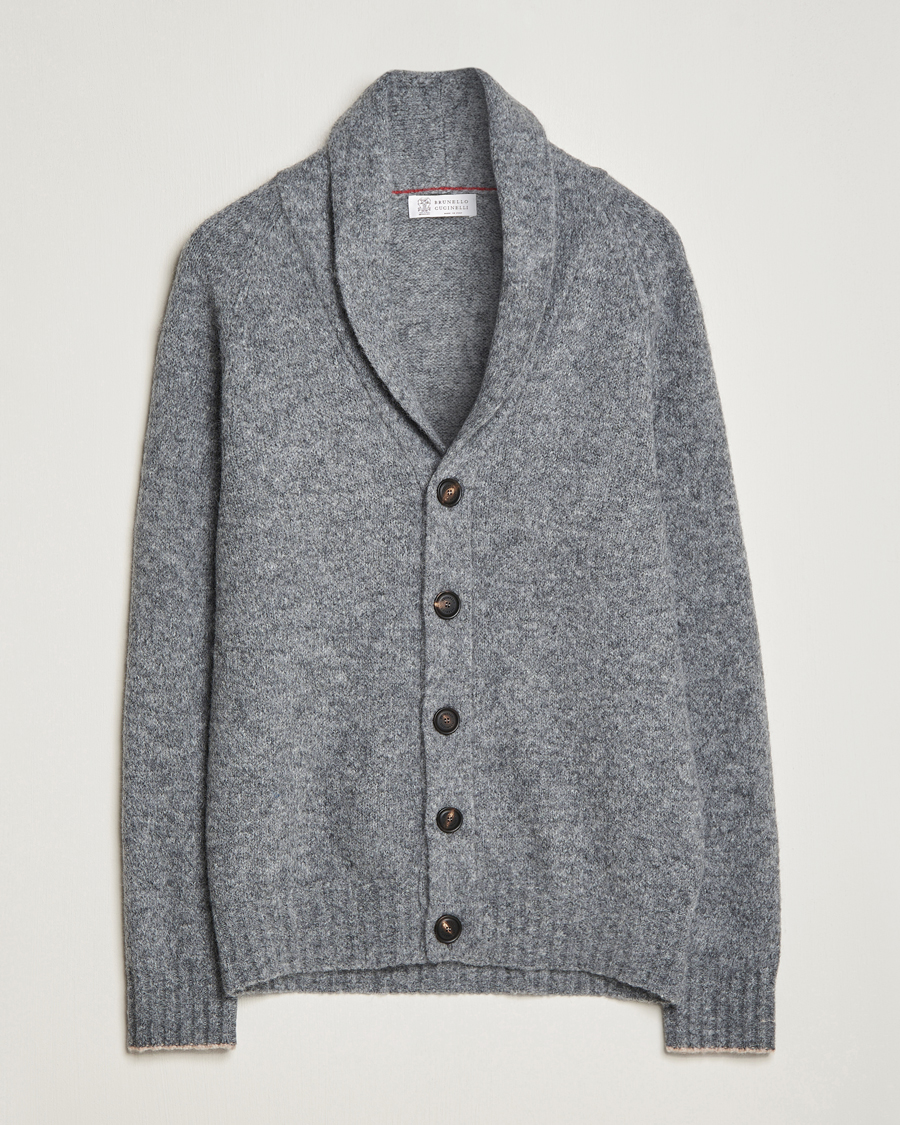 Herre | Gensere | Brunello Cucinelli | Fluffy Shawl Collar Cardigan Grey Melange