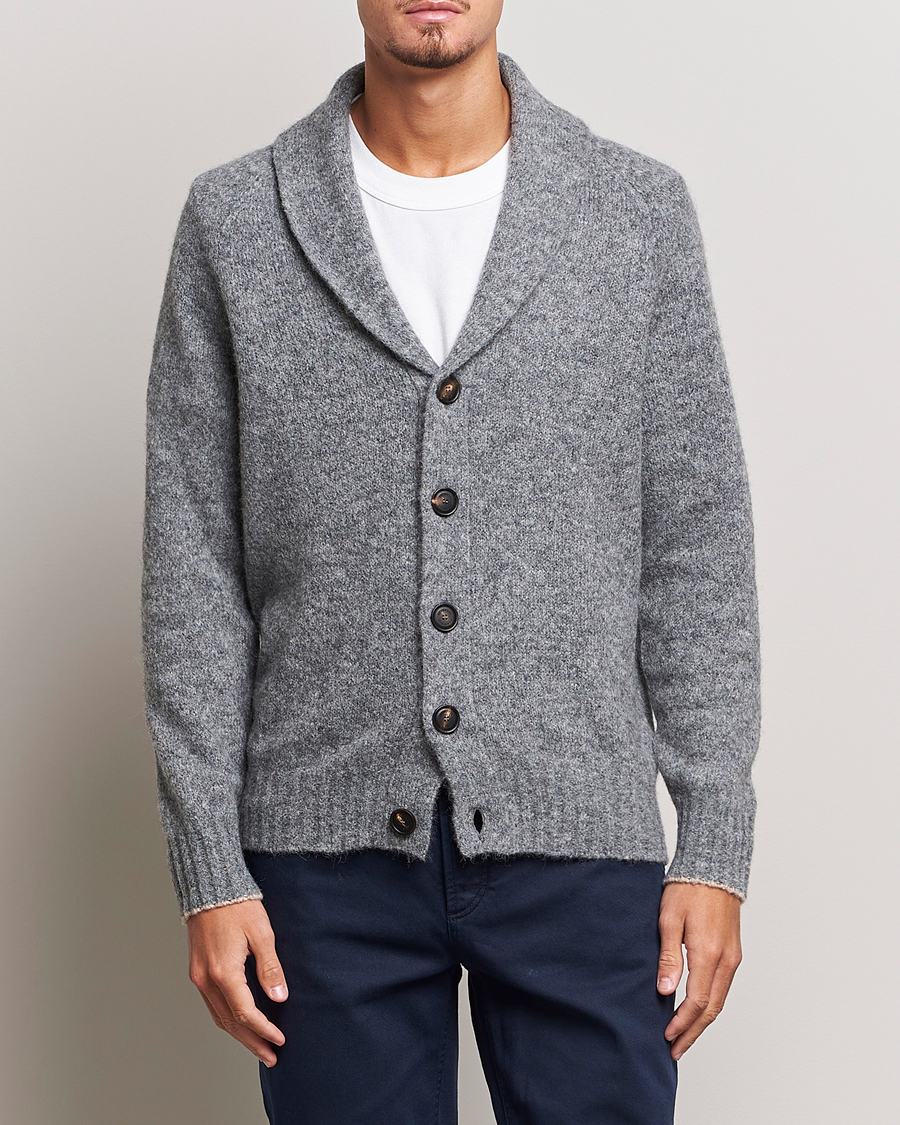 Herre | Gensere | Brunello Cucinelli | Fluffy Shawl Collar Cardigan Grey Melange