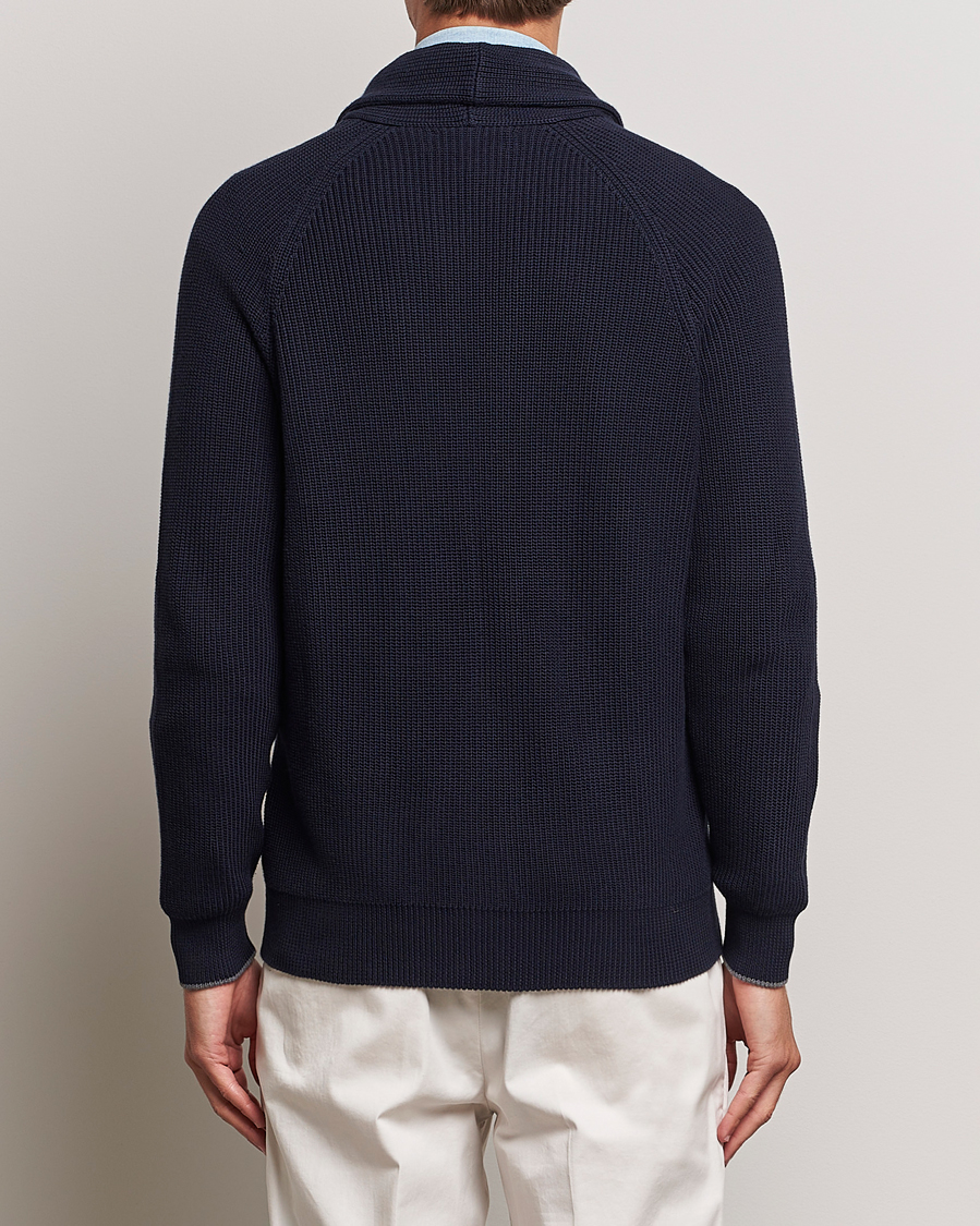 Herre | Gensere | Brunello Cucinelli | Rib Wool Shawl Collar Cardigan Navy