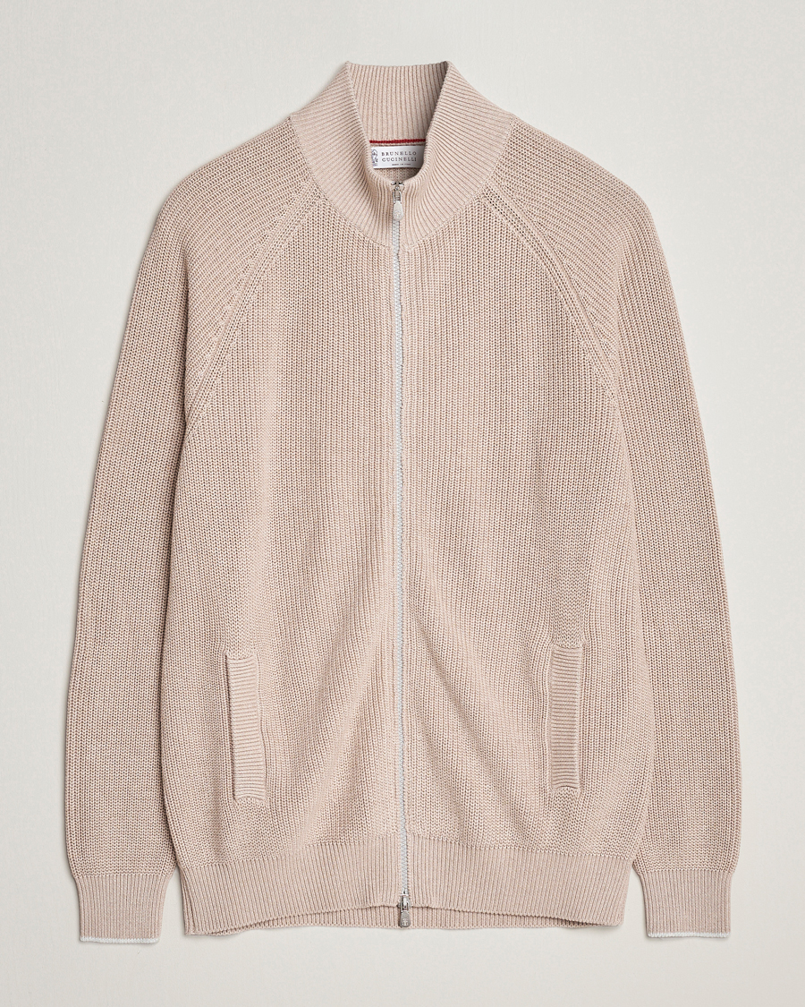 Herre | Gensere | Brunello Cucinelli | Rib Wool Zip Cardigan Light Beige