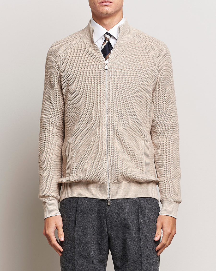 Herre | Gensere | Brunello Cucinelli | Rib Wool Zip Cardigan Light Beige