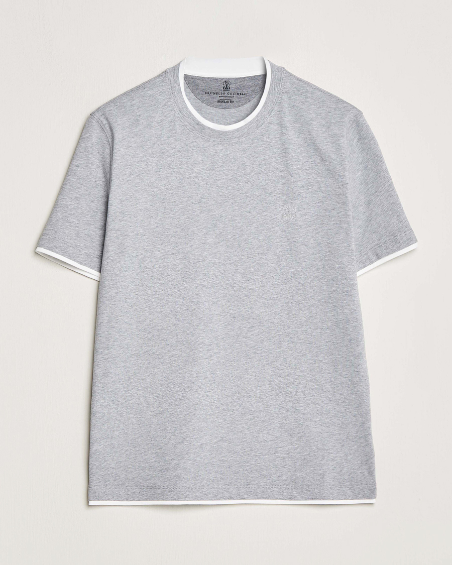 Herre | T-Shirts | Brunello Cucinelli | Short Sleeve Logo T-Shirt Light Grey