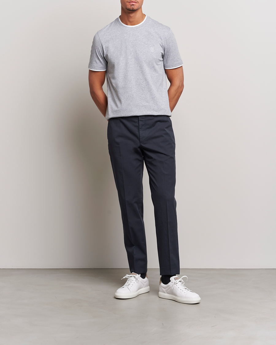 Herre | T-Shirts | Brunello Cucinelli | Short Sleeve Logo T-Shirt Light Grey