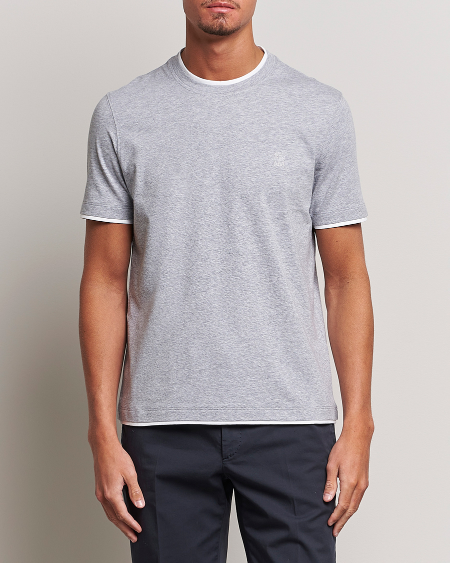 Herre | T-Shirts | Brunello Cucinelli | Short Sleeve Logo T-Shirt Light Grey