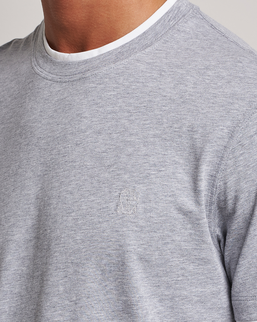 Herre | T-Shirts | Brunello Cucinelli | Short Sleeve Logo T-Shirt Light Grey