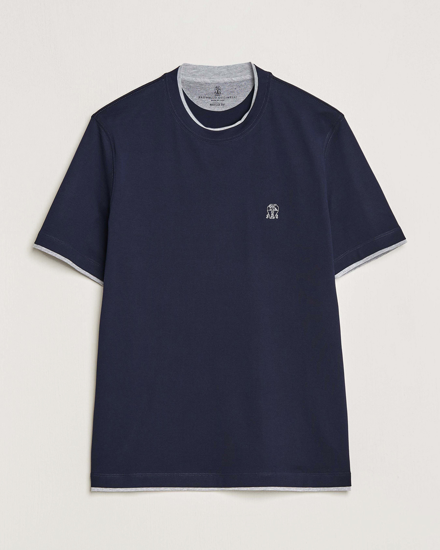 Herre | T-Shirts | Brunello Cucinelli | Short Sleeve Logo T-Shirt Navy