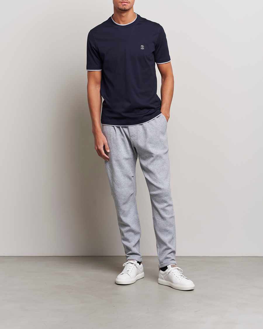 Herre | T-Shirts | Brunello Cucinelli | Short Sleeve Logo T-Shirt Navy