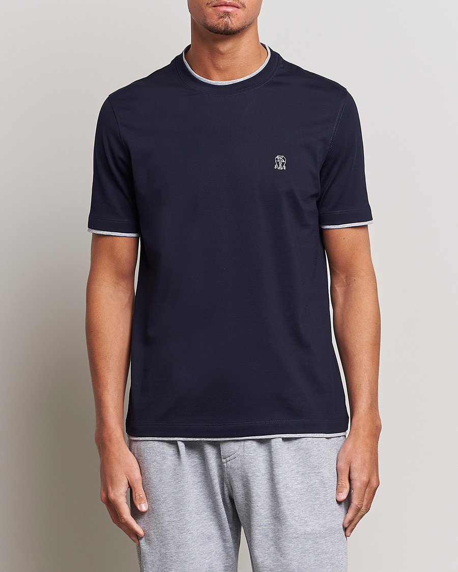 Herre | T-Shirts | Brunello Cucinelli | Short Sleeve Logo T-Shirt Navy