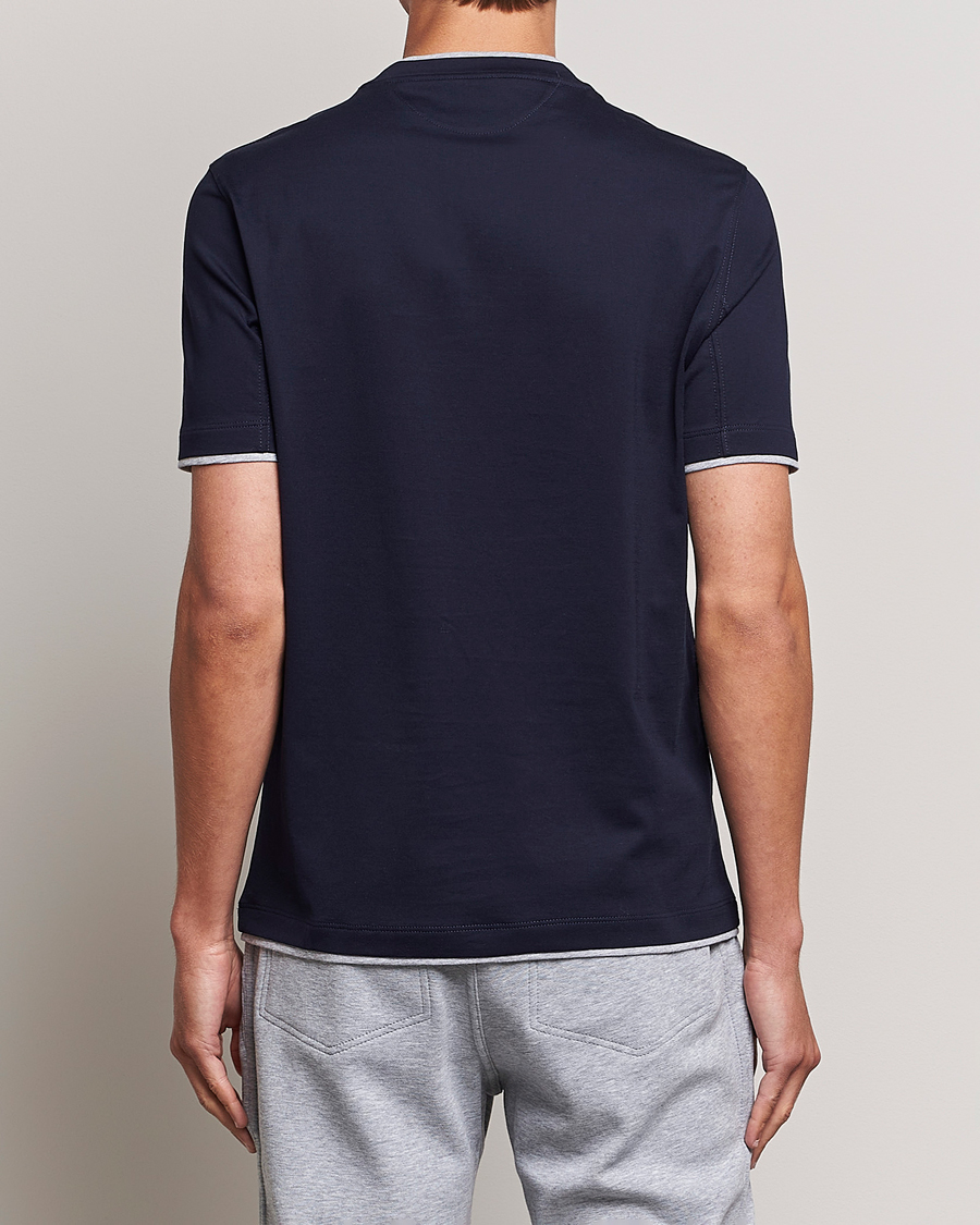 Herre | T-Shirts | Brunello Cucinelli | Short Sleeve Logo T-Shirt Navy