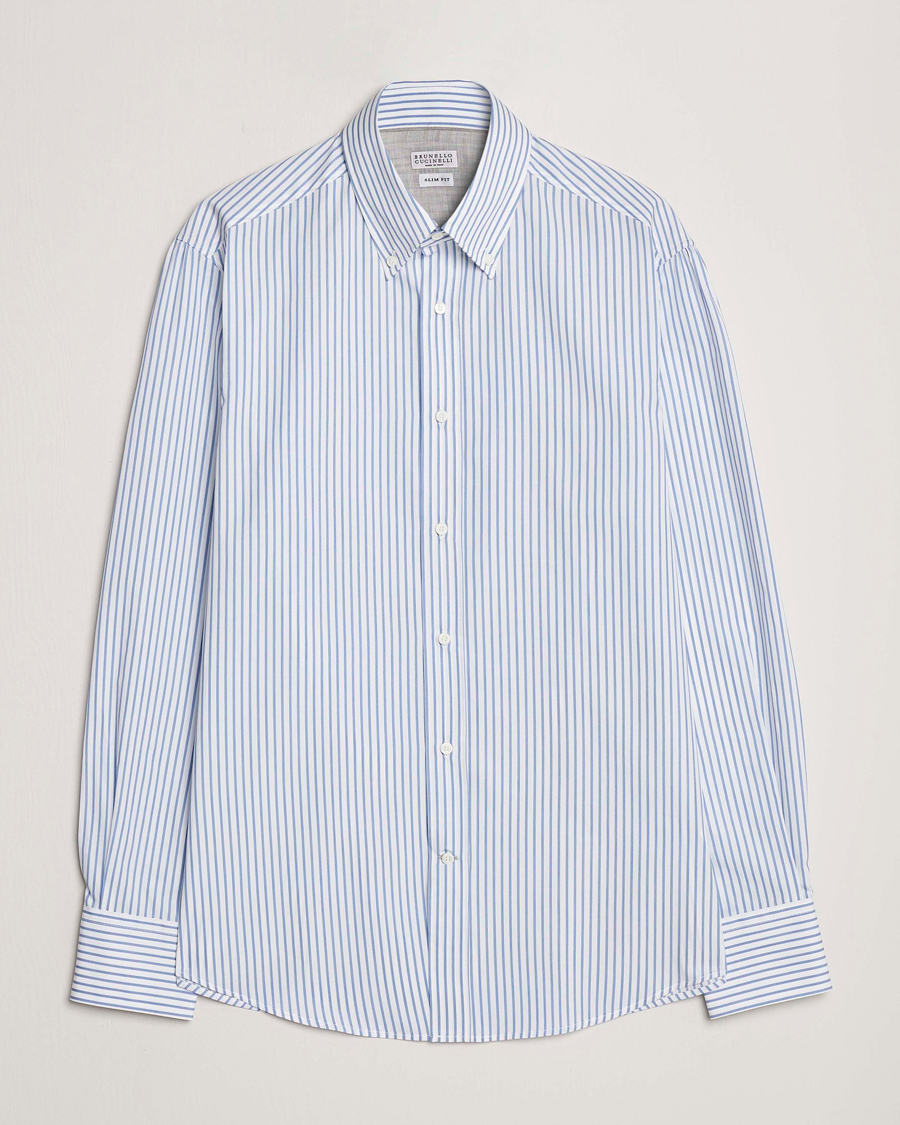 Herre | Skjorter | Brunello Cucinelli | Slim Fit Button Down Shirt Light Blue Stripe