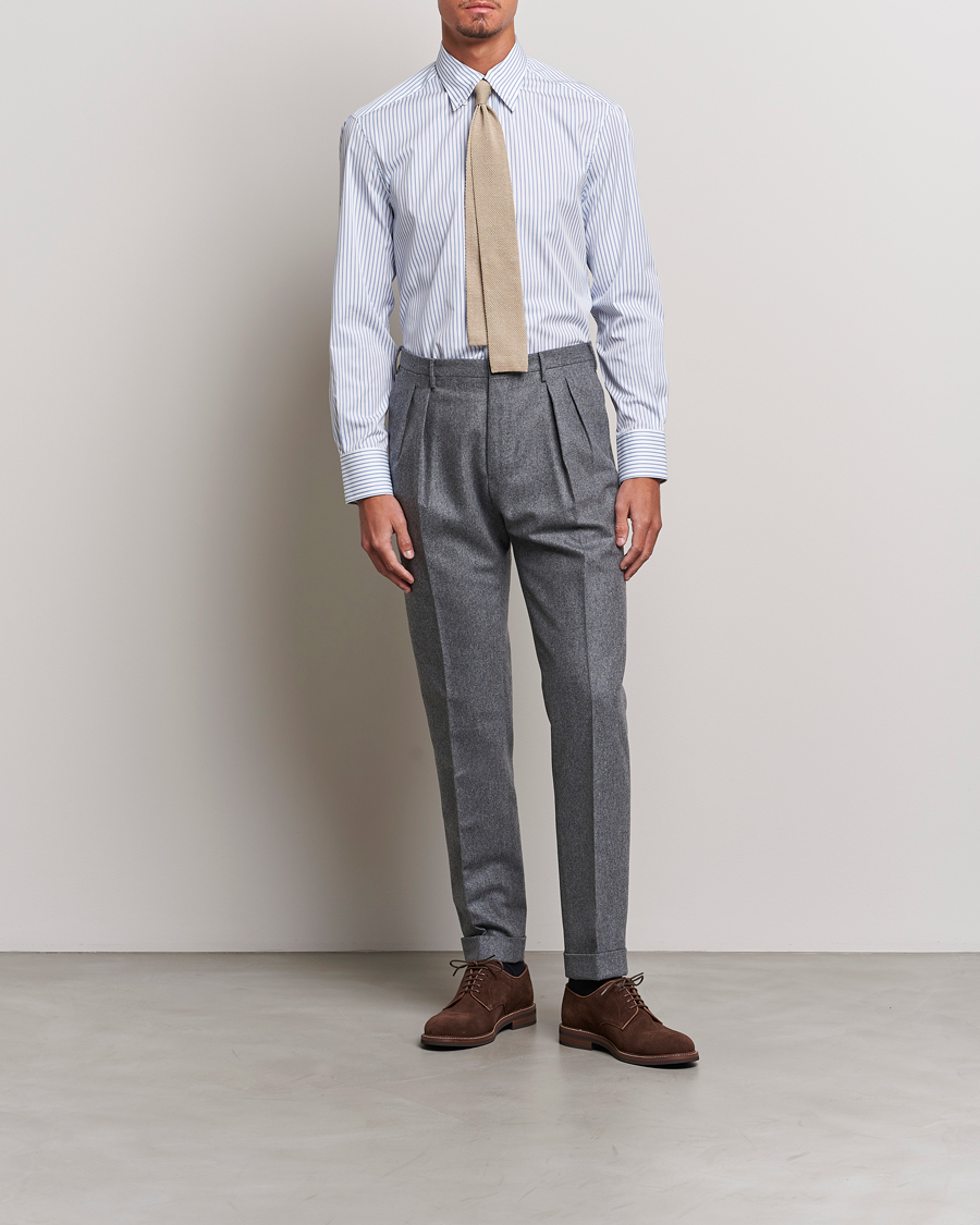 Herre | Skjorter | Brunello Cucinelli | Slim Fit Button Down Shirt Light Blue Stripe