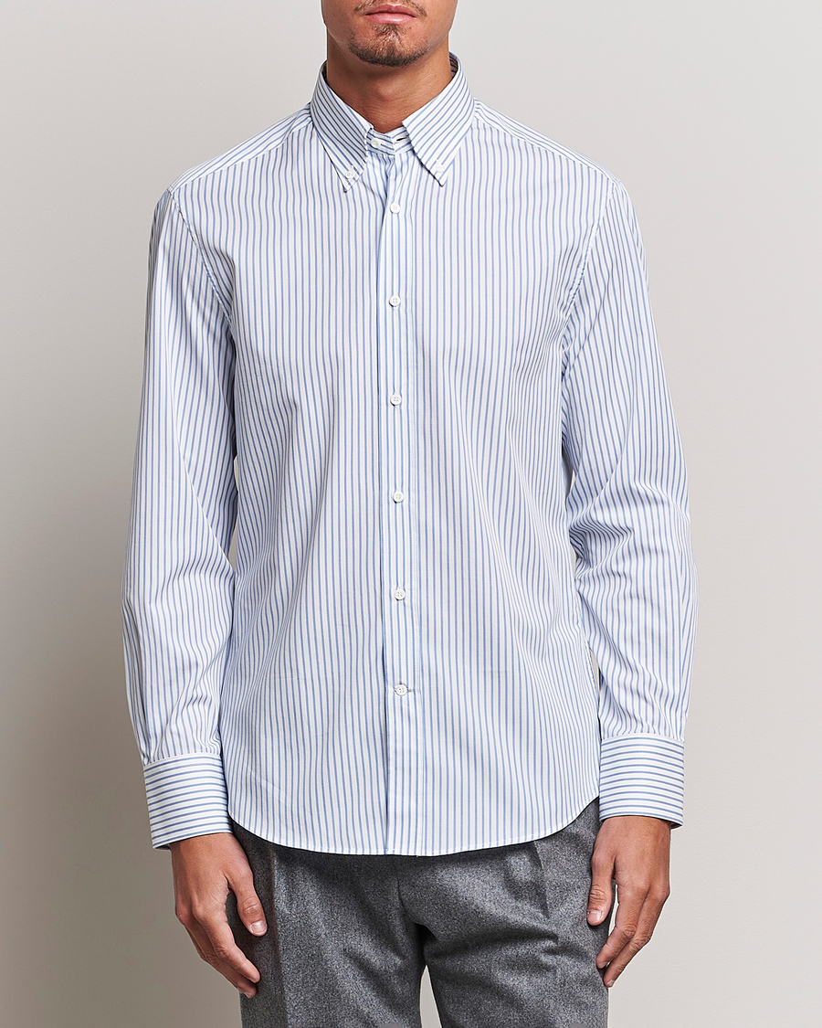 Herre | Casualskjorter | Brunello Cucinelli | Slim Fit Button Down Shirt Light Blue Stripe