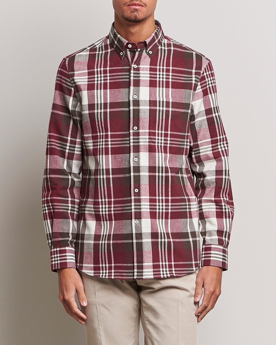 Herre | Skjorter | Brunello Cucinelli | Slim Fit Button Down Madras Shirt Burgundy
