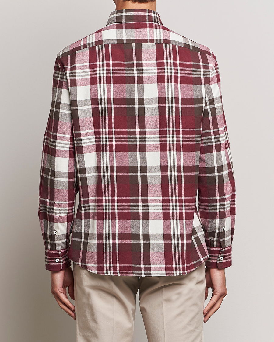 Herre | Skjorter | Brunello Cucinelli | Slim Fit Button Down Madras Shirt Burgundy