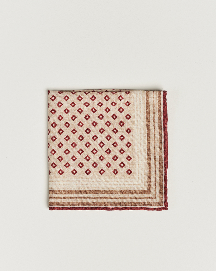 Herre | Brunello Cucinelli Wool Pocket Square Burgundy/Beige | Brunello Cucinelli | Wool Pocket Square Burgundy/Beige