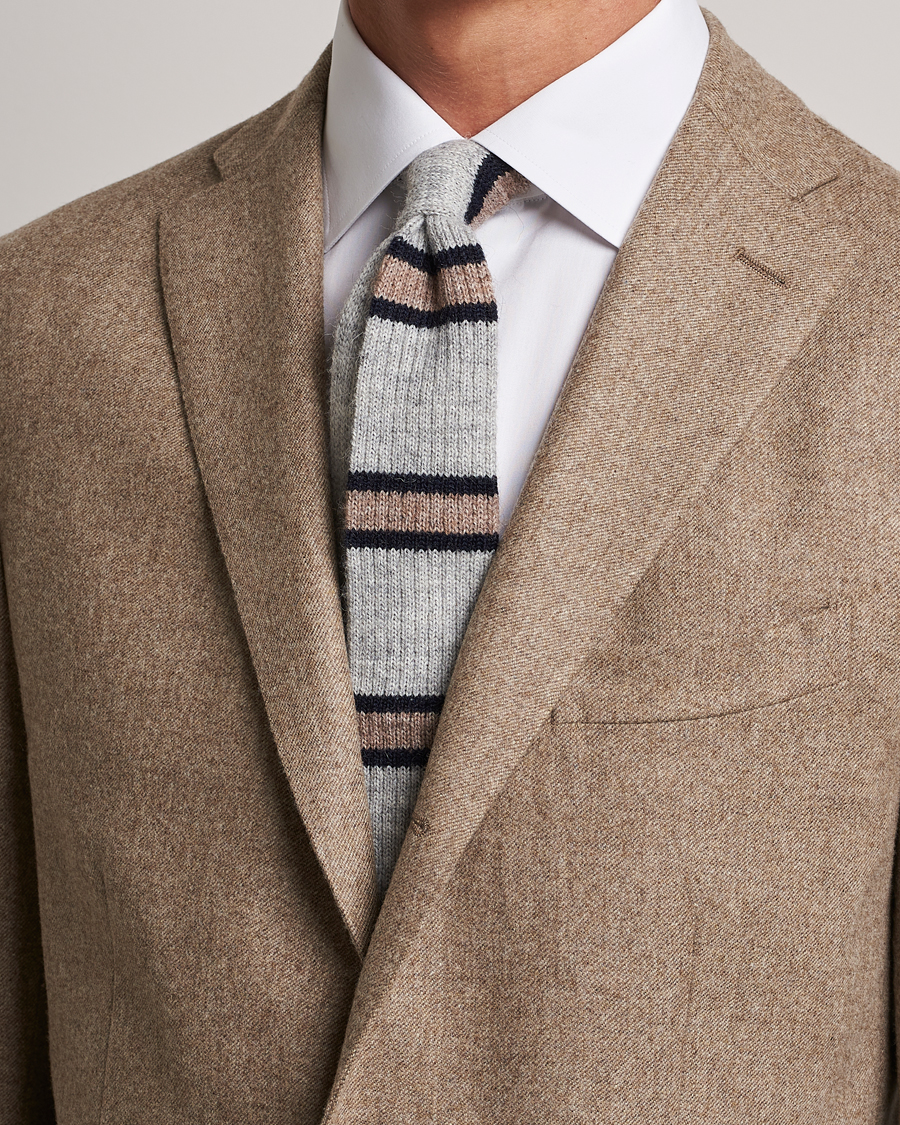 Herre | Brunello Cucinelli Stripe Knit Tie Grey/Navy | Brunello Cucinelli | Stripe Knit Tie Grey/Navy