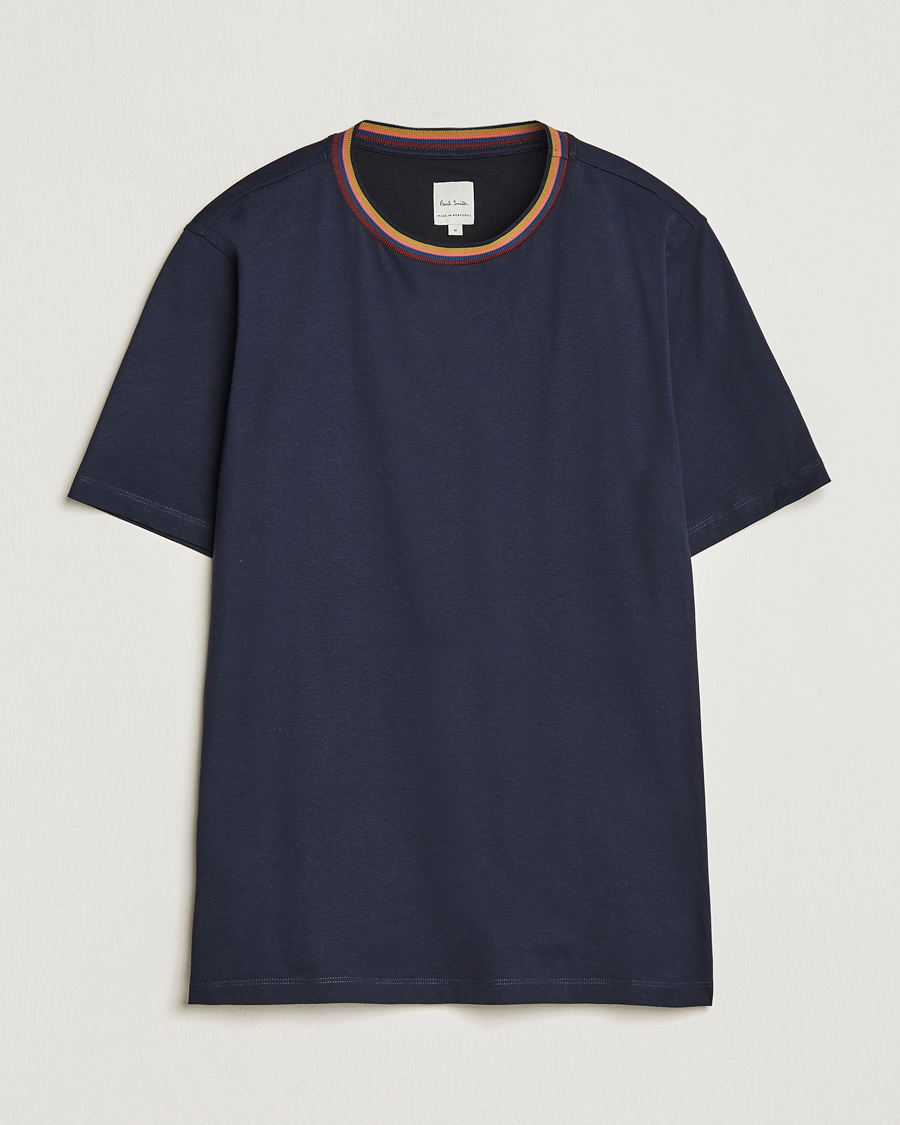 Herre | T-Shirts | Paul Smith | Stripe Rib Crew Neck T-Shirt Navy