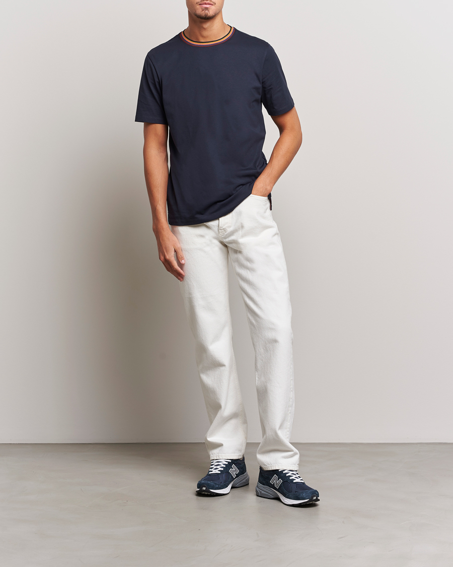 Herre | T-Shirts | Paul Smith | Stripe Rib Crew Neck T-Shirt Navy