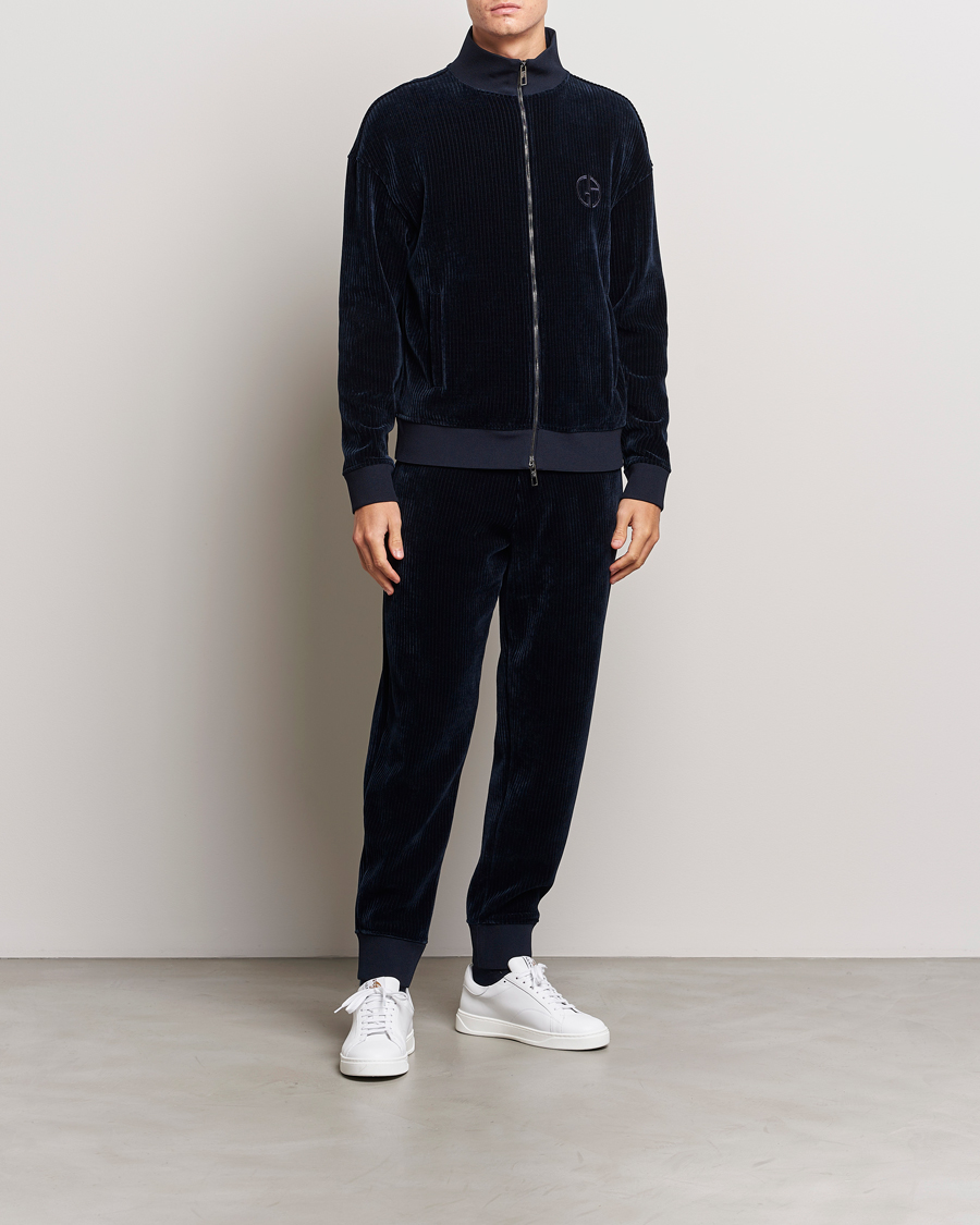 Herre | Gensere | Giorgio Armani | Jersey Corduroy Zip Sweater Navy