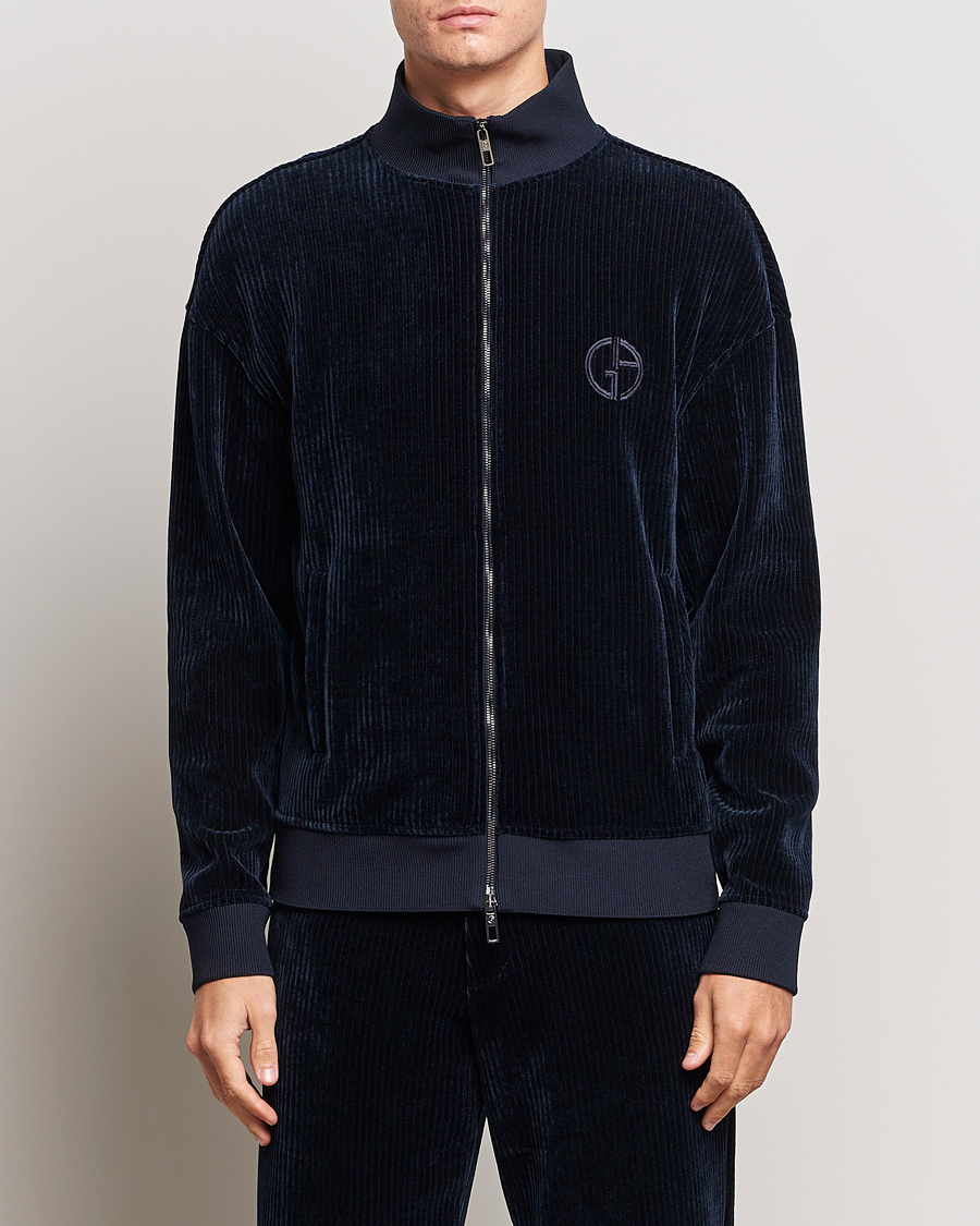 Herre |  | Giorgio Armani | Jersey Corduroy Zip Sweater Navy