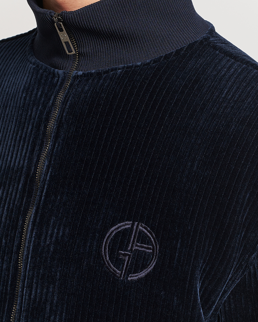Herre | Gensere | Giorgio Armani | Jersey Corduroy Zip Sweater Navy