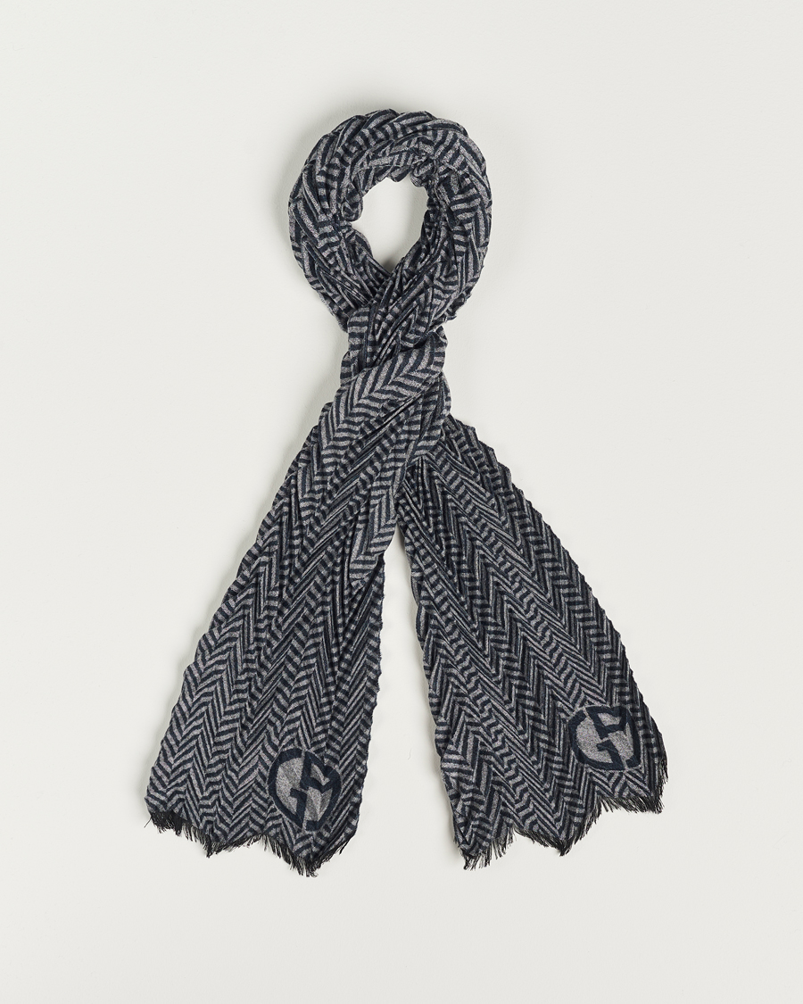 Herre | Giorgio Armani Cashmere Chevron Scarf Navy/Grey | Giorgio Armani | Cashmere Chevron Scarf Navy/Grey