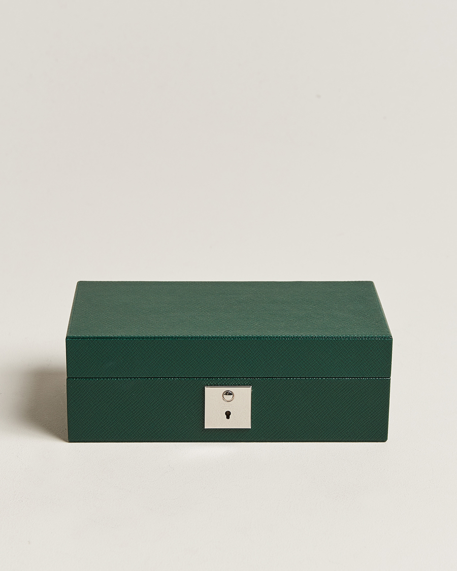 Herre | Smythson Panama Lockable Watch And Cufflink Box Forest Green | Smythson | Panama Lockable Watch And Cufflink Box Forest Green