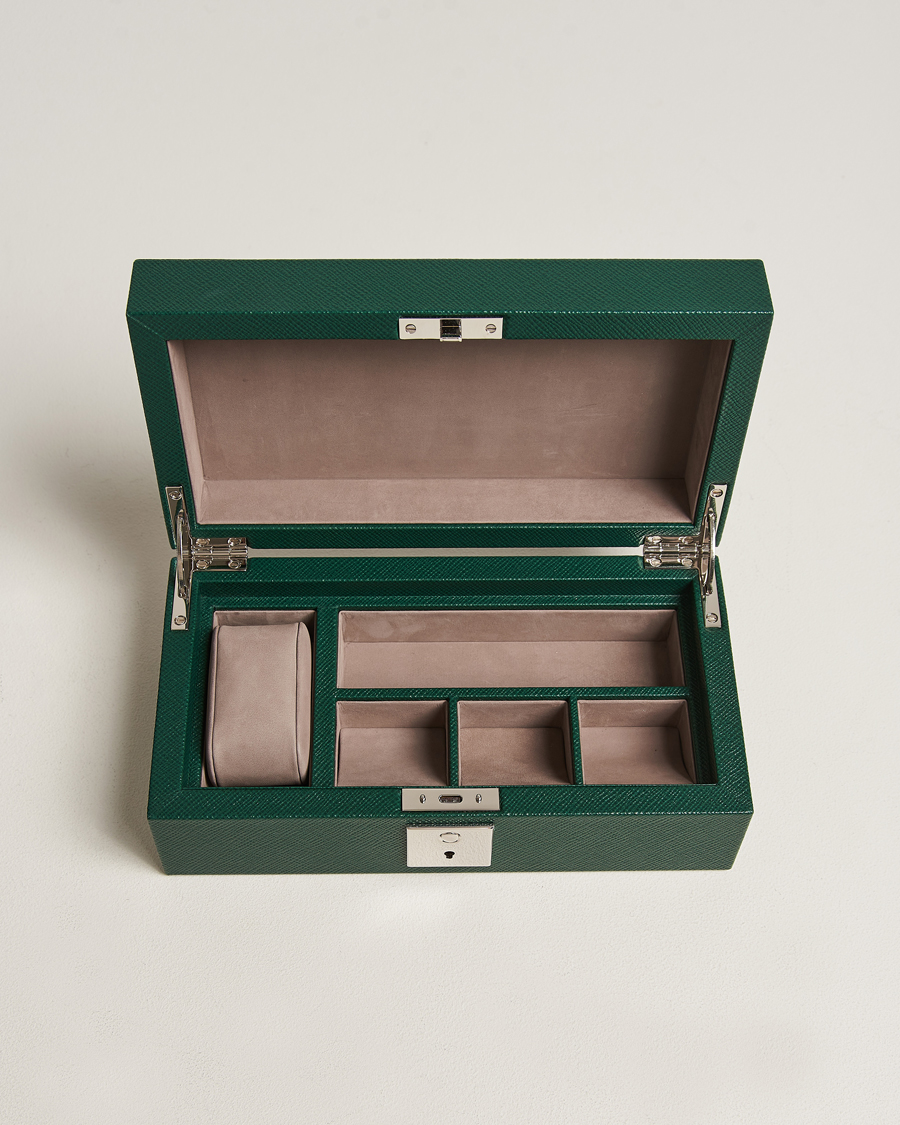 Herre |  | Smythson | Panama Lockable Watch And Cufflink Box Forest Green