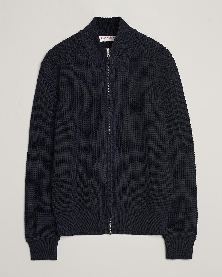 Herre | Gensere | Orlebar Brown | Swan Merino Seed Stich Full Zip Night Iris