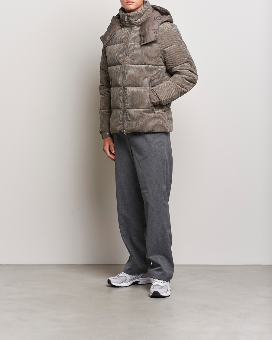 Herre | Jakker | Save The Duck | Albus Cord Padded Puffer Jacket Mud Grey