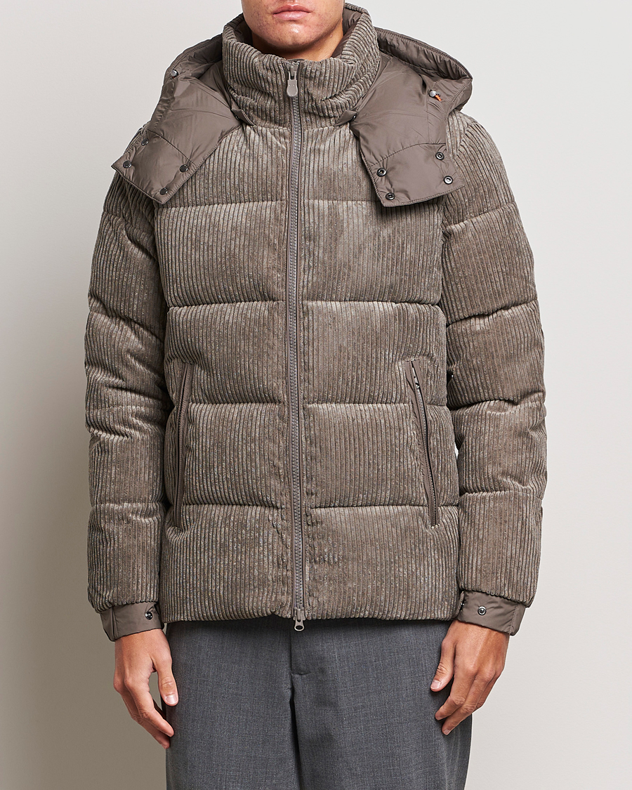 Herre | Jakker | Save The Duck | Albus Cord Padded Puffer Jacket Mud Grey
