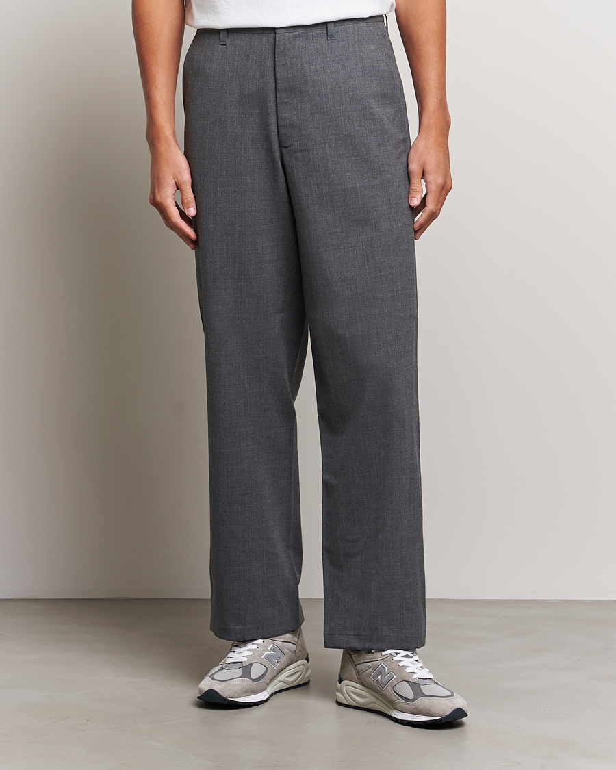 Herre | | Sunflower | Wide Twist Wool Trousers Grey Melange