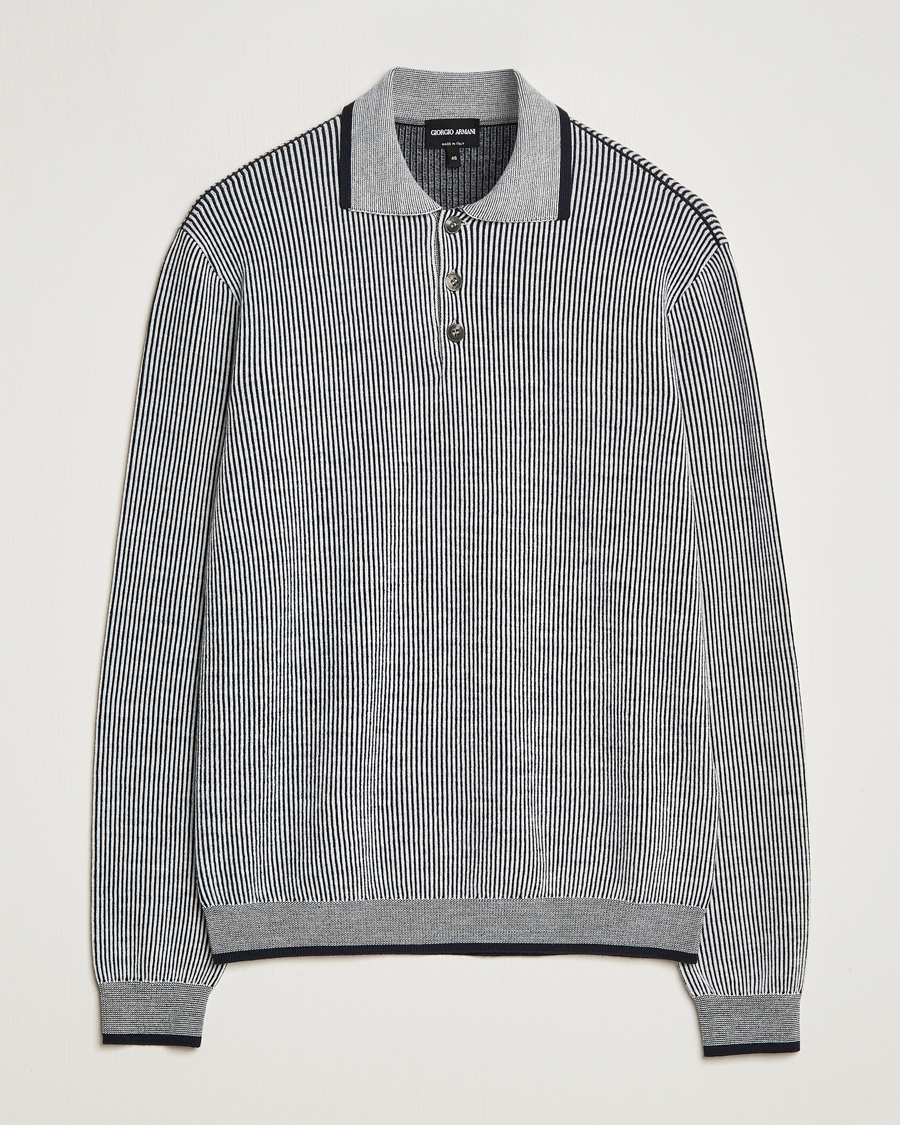 Herre | Gensere | Giorgio Armani | English Rib Knitted Polo Shirt Navy/White