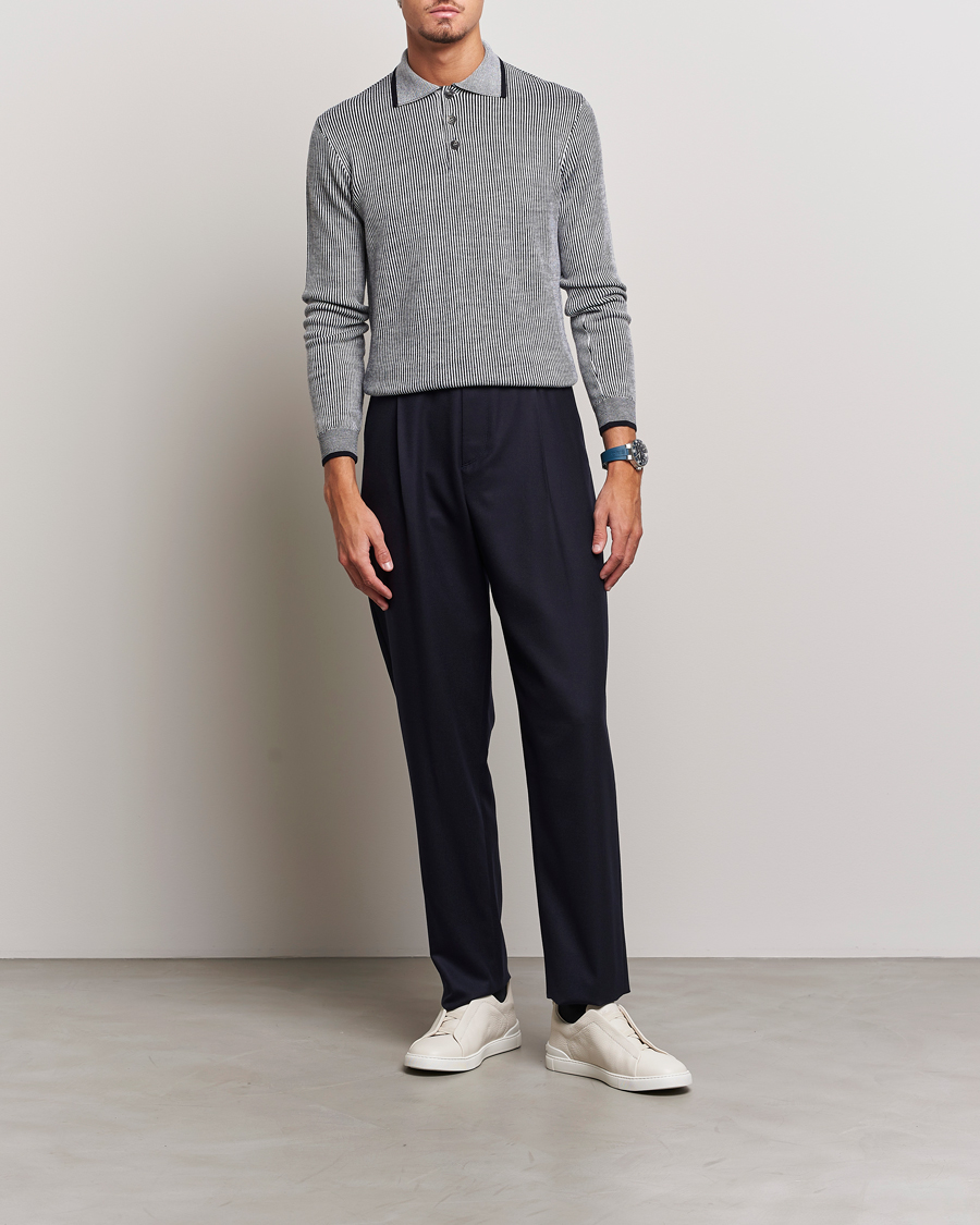 Herre | Gensere | Giorgio Armani | English Rib Knitted Polo Shirt Navy/White