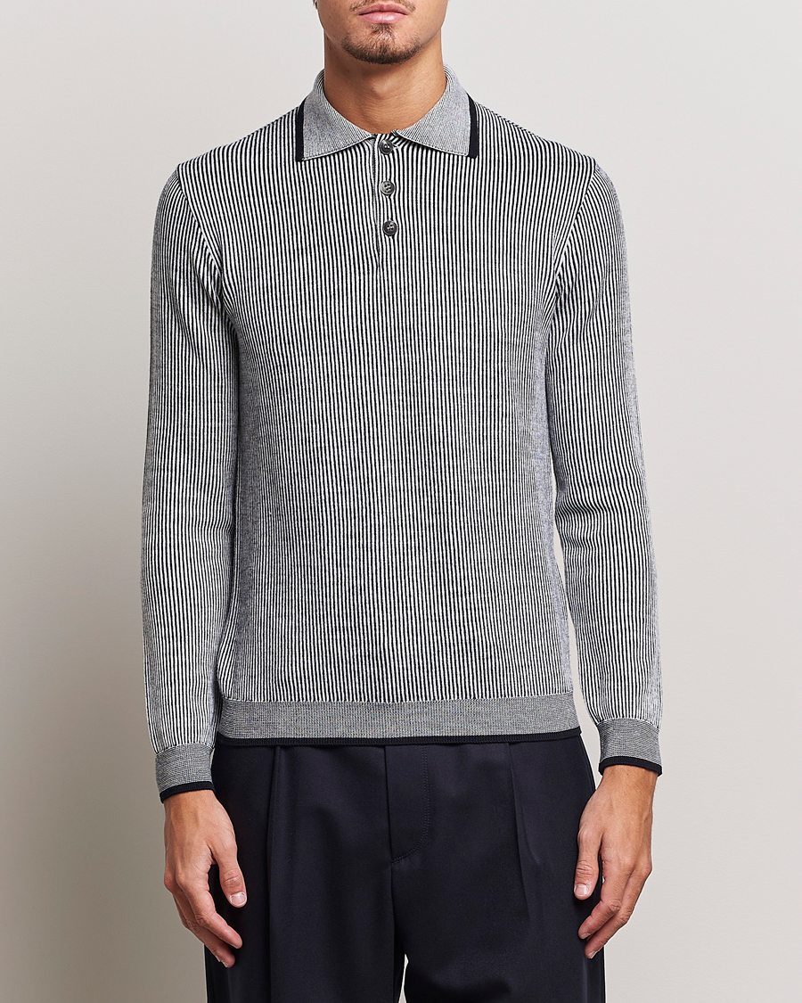 Herre | Gensere | Giorgio Armani | English Rib Knitted Polo Shirt Navy/White