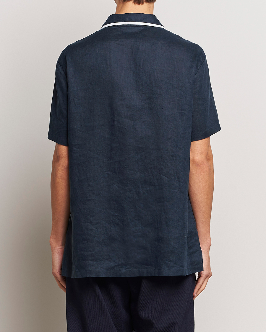 Herre | Skjorter | Giorgio Armani | Linen Guru Collar Short Sleeve Shirt Navy