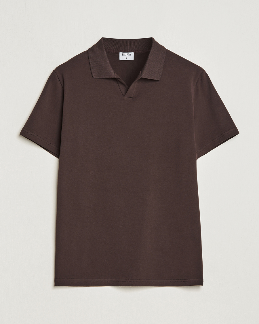 Herre | Pikéer | Filippa K | Soft Lycra Polo T-Shirt Dark Chocolate