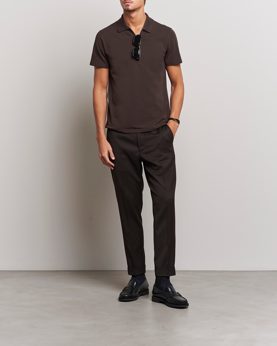 Herre | Pikéer | Filippa K | Soft Lycra Polo T-Shirt Dark Chocolate
