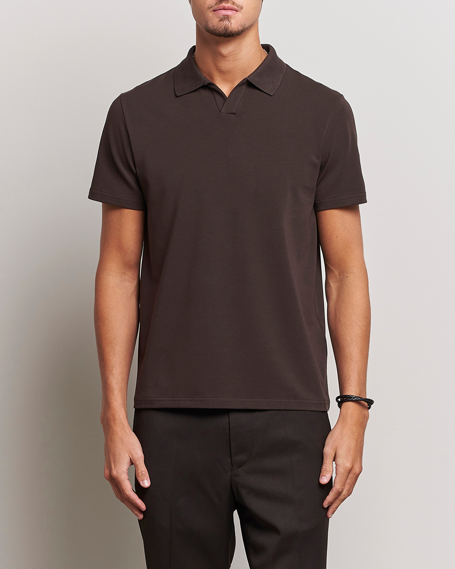 Herre | Pikéer | Filippa K | Soft Lycra Polo T-Shirt Dark Chocolate